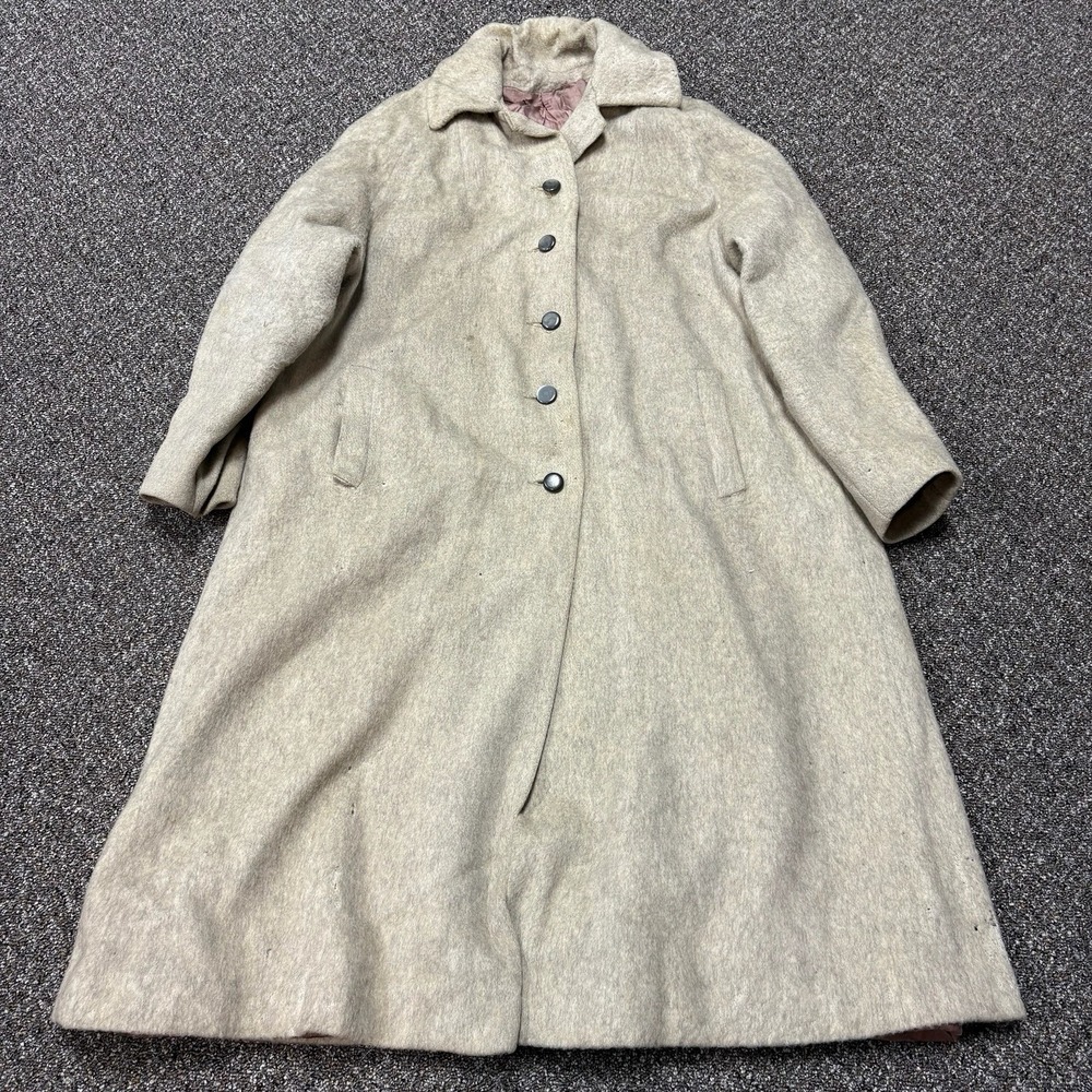 1940s True Vintage Wool Cashmere Button Up Jacket Womans Coat L Designer Tan